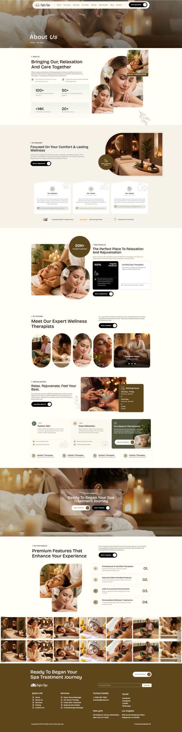 spa and wellness website our story page design